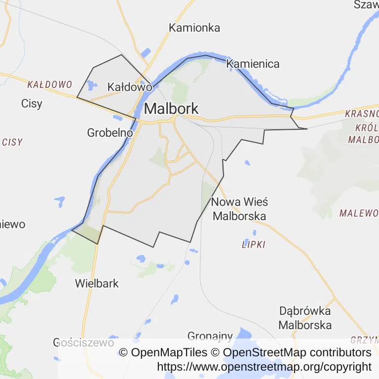 Mapa z zaznaczonym Malborkiem