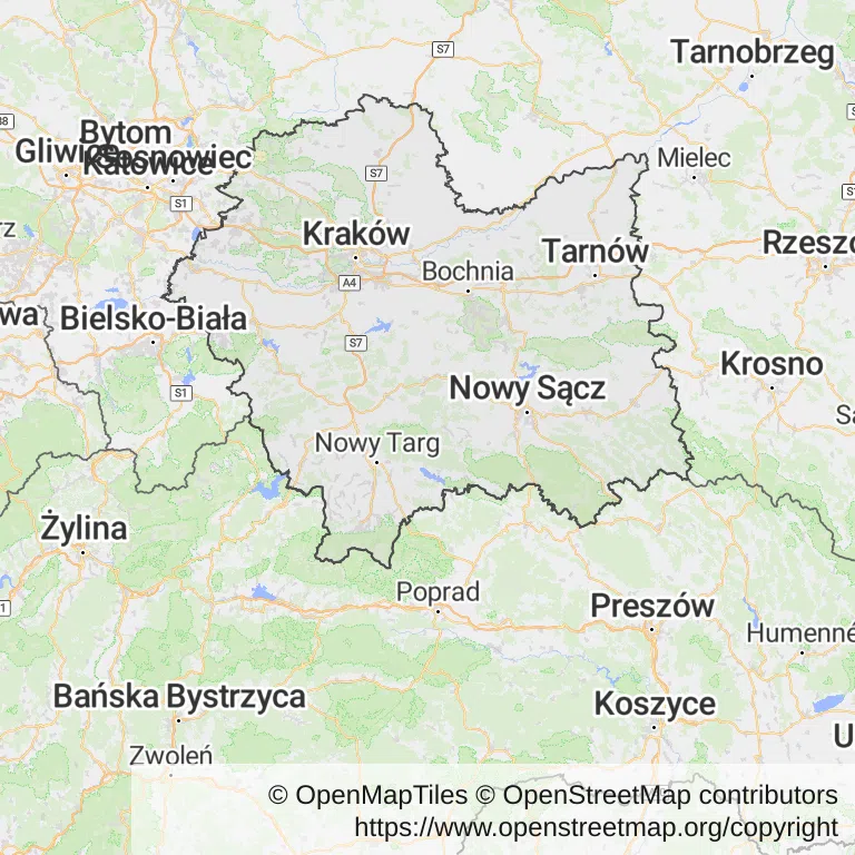 Kolonoskopia na NFZ — Mapa z zaznaczonym województwem małopolskim