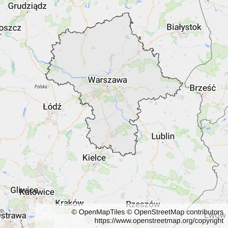 Kolonoskopia na NFZ — Mapa z zaznaczonym województwem mazowieckim