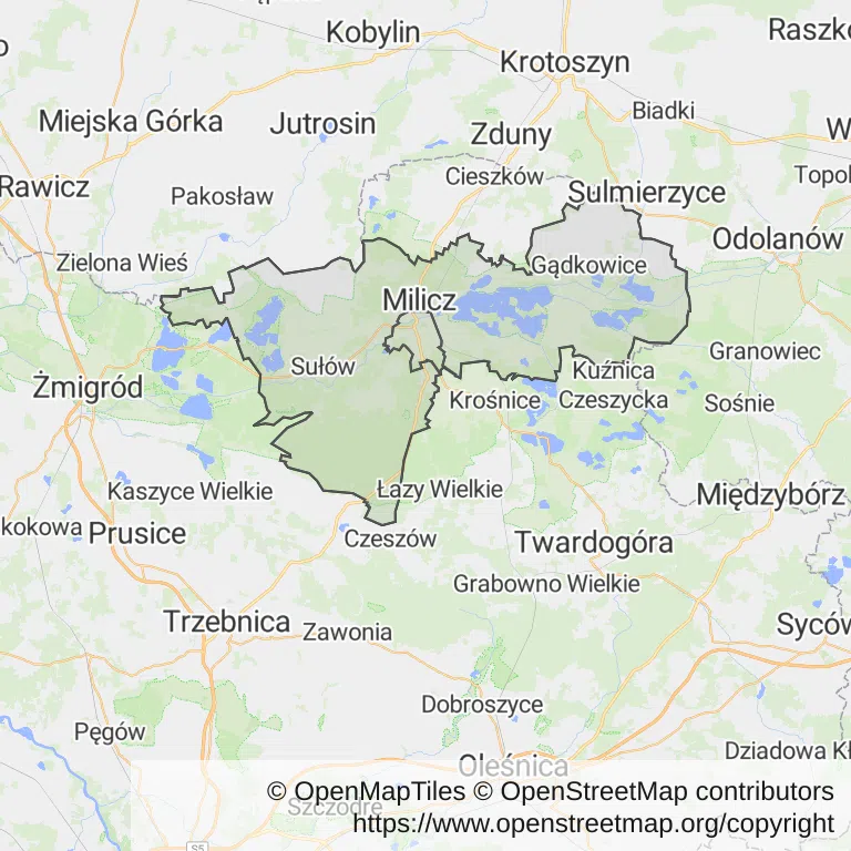 Mapa z zaznaczonym Miliczem