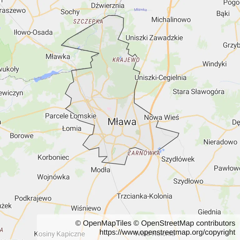 Mapa z zaznaczoną Mławem