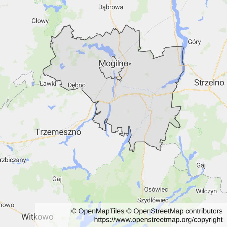 Mapa z zaznaczonym Mogilnem