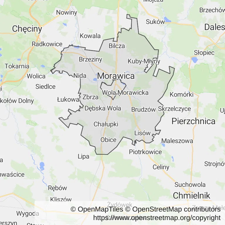 Mapa z zaznaczonym Morawicy