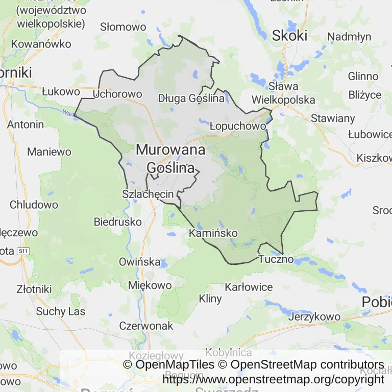 Mapa z zaznaczoną Murowanej Goślinem