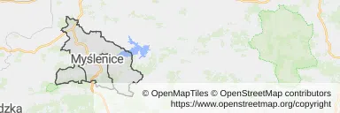 Mapa z zaznaczonymi Myślenicami