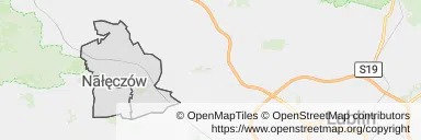 Mapa z zaznaczonym Nałęczowem