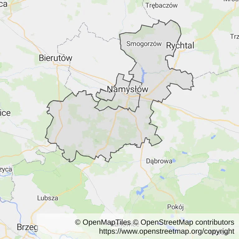Mapa z zaznaczonym Namysłowem
