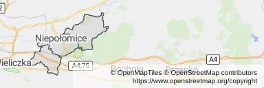 Mapa z zaznaczonymi Niepołomicami