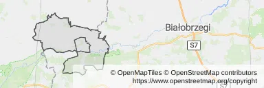 Mapa z zaznaczonym Nowym Mieście nad Pilicą