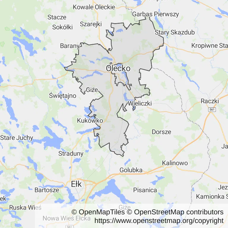 Mapa z zaznaczonym Oleckiem