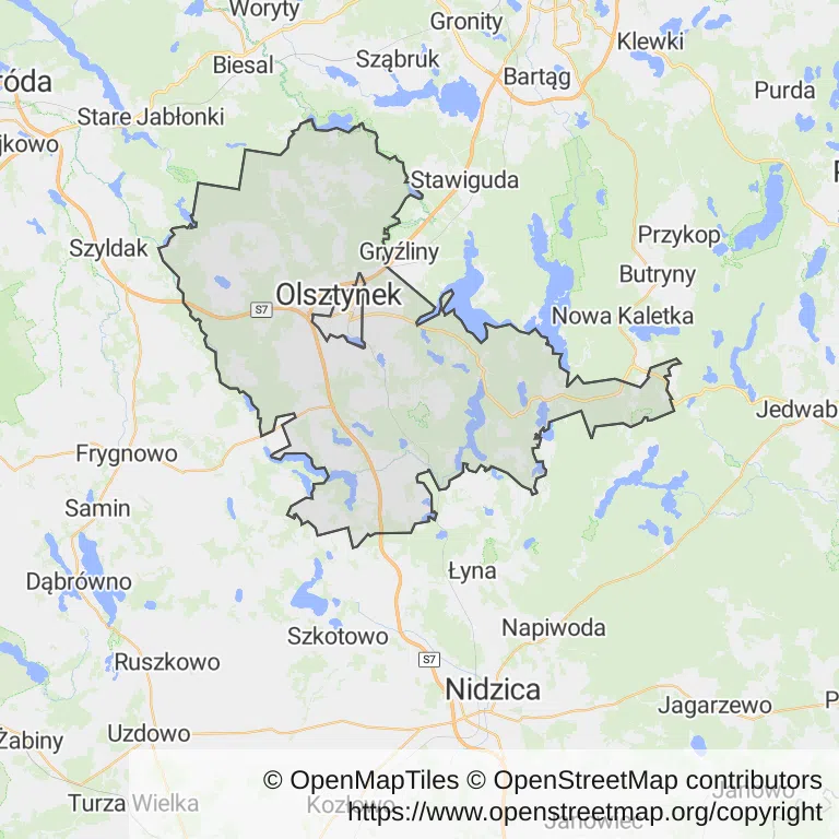 Mapa z zaznaczonym Olsztynkiem