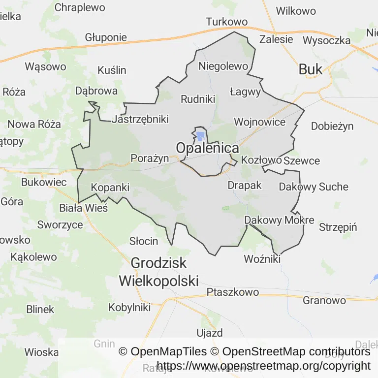 Mapa z zaznaczonym Opalenicy