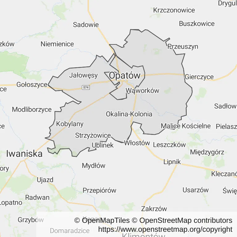 Mapa z zaznaczonym Opatowem