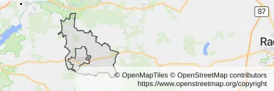 Mapa z zaznaczonym Opocznem