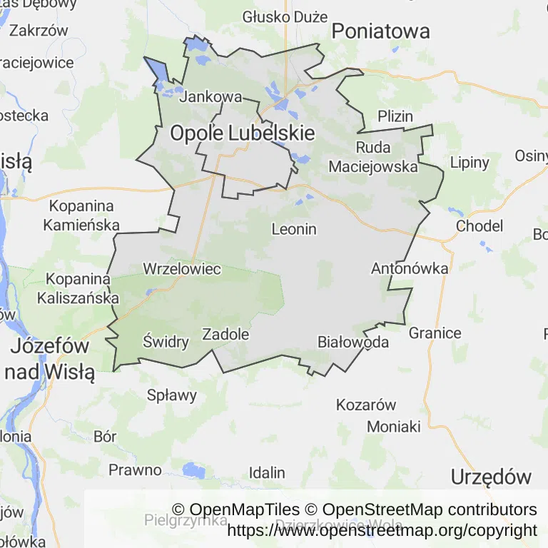 Mapa z zaznaczonym Opolu Lubelskim