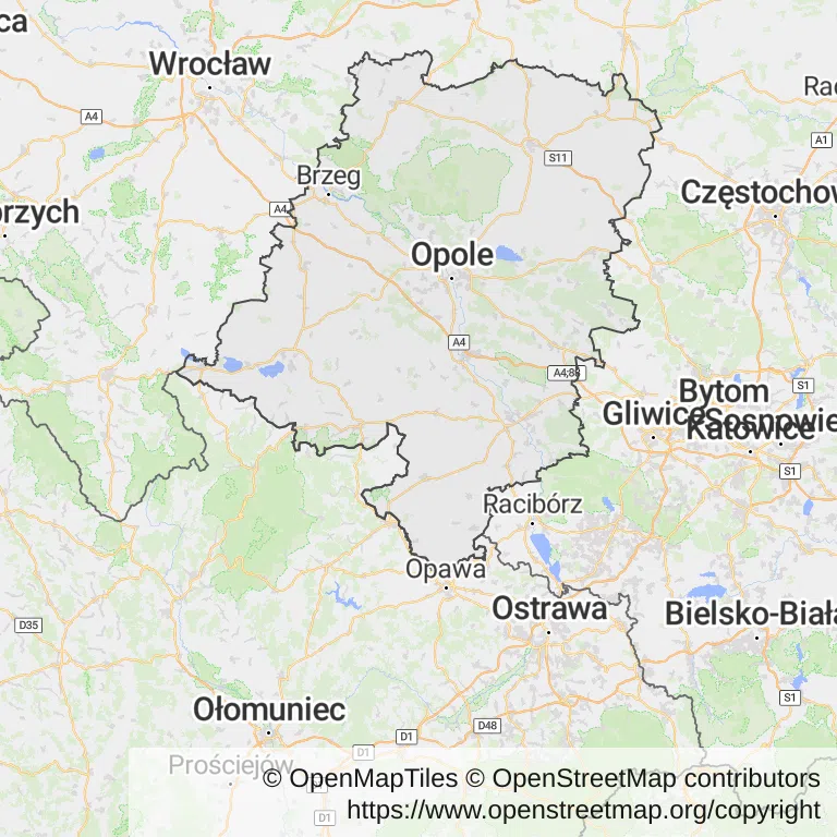 Kolonoskopia na NFZ — Mapa z zaznaczonym województwem opolskim
