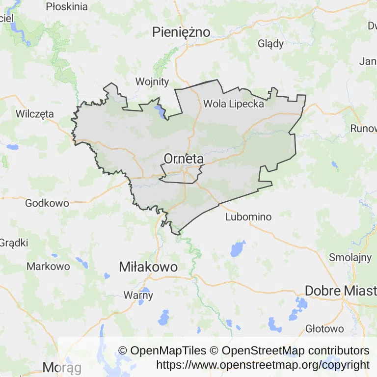 Mapa z zaznaczoną Ornecem