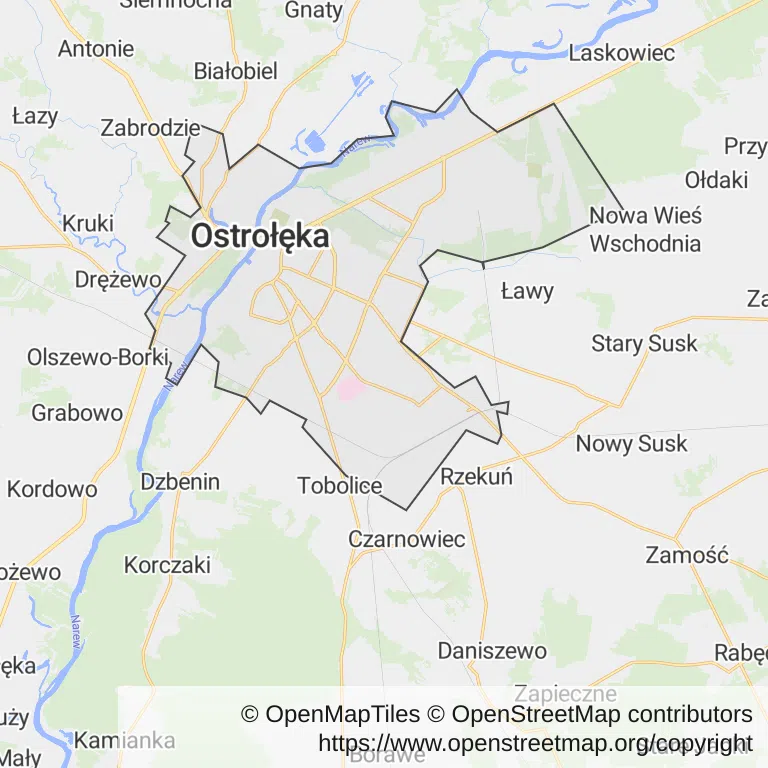 Mapa z zaznaczoną Ostrołęką