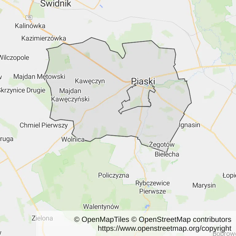 Mapa z zaznaczonym Piaskami
