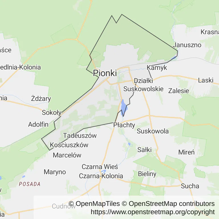 Mapa z zaznaczonym Pionkami