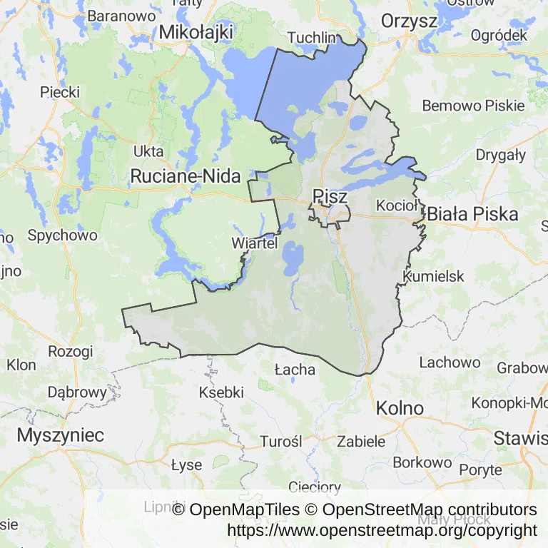 Mapa z zaznaczonym Piszem