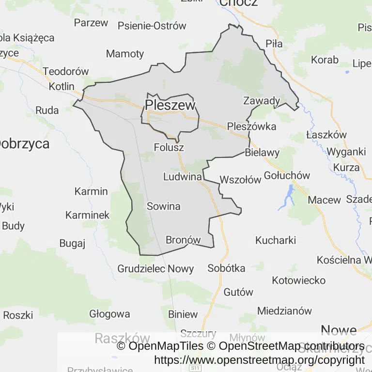 Mapa z zaznaczonym Pleszewem