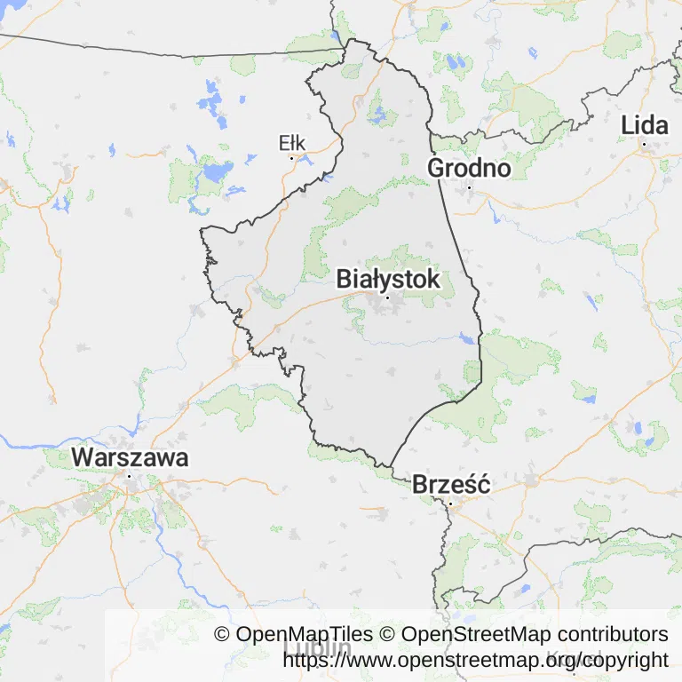 Kolonoskopia na NFZ — Mapa z zaznaczonym województwem podlaskim