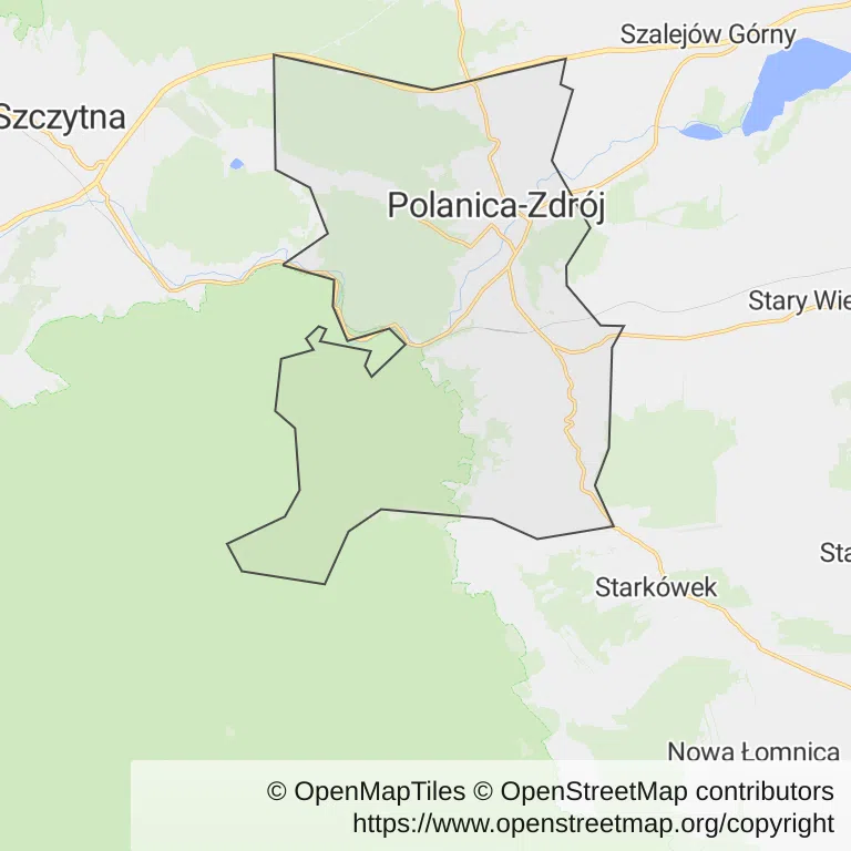 Mapa z zaznaczonym Polanicy-Zdroju