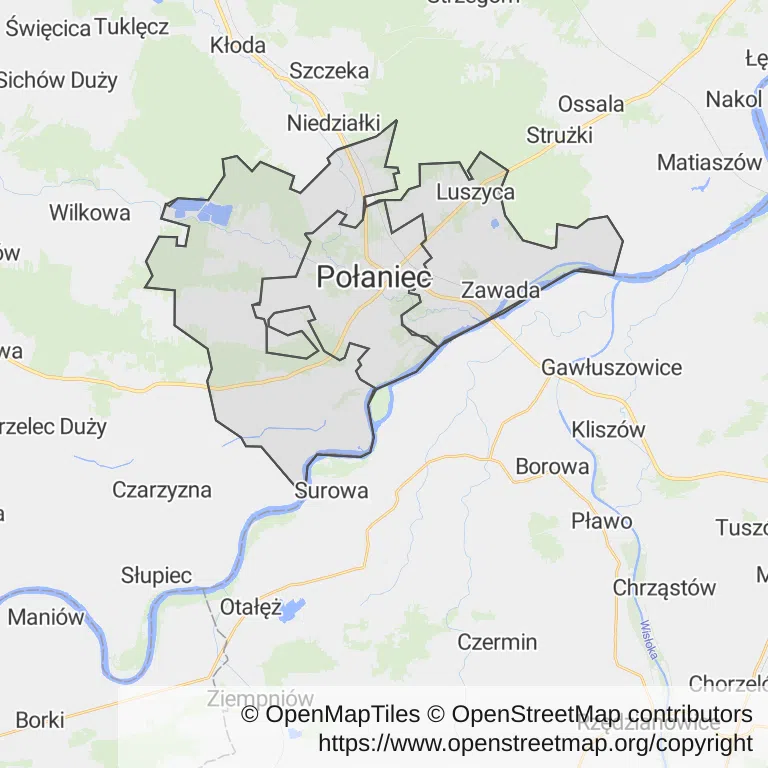 Mapa z zaznaczonym Połańcu