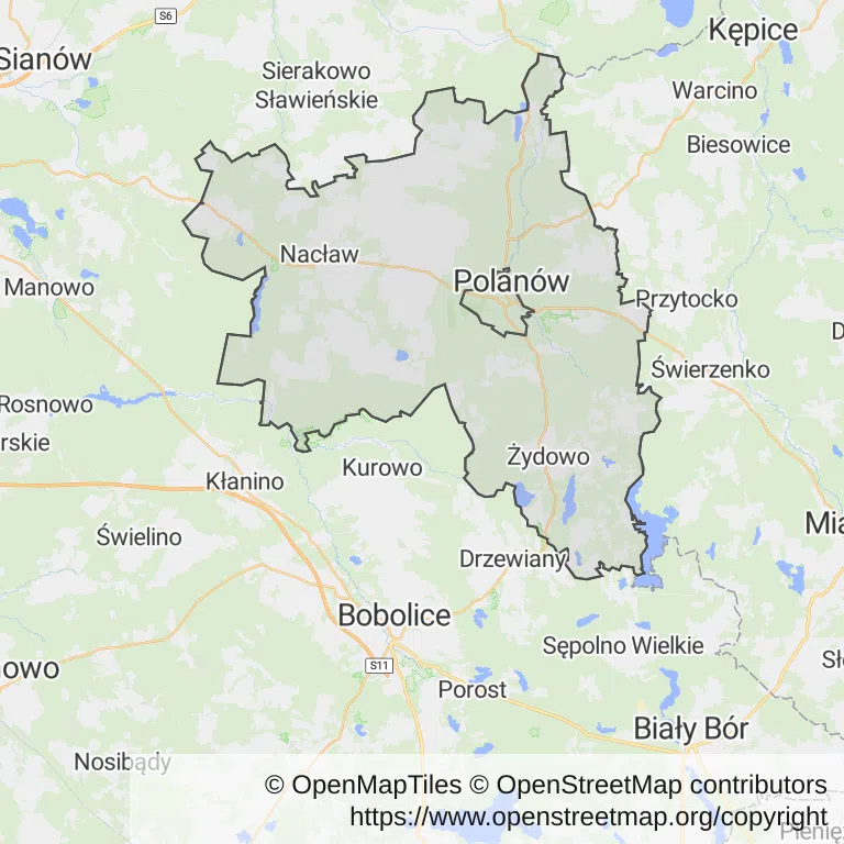 Mapa z zaznaczonym Polanowem