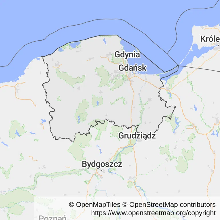 Kolonoskopia na NFZ — Mapa z zaznaczonym województwem pomorskim