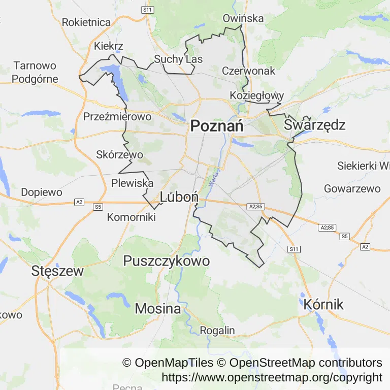 Mapa z zaznaczonym Poznaniem