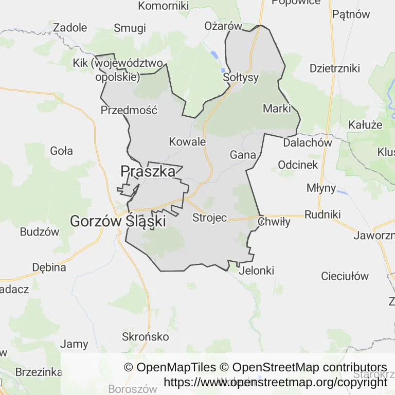 Mapa z zaznaczoną Praszką