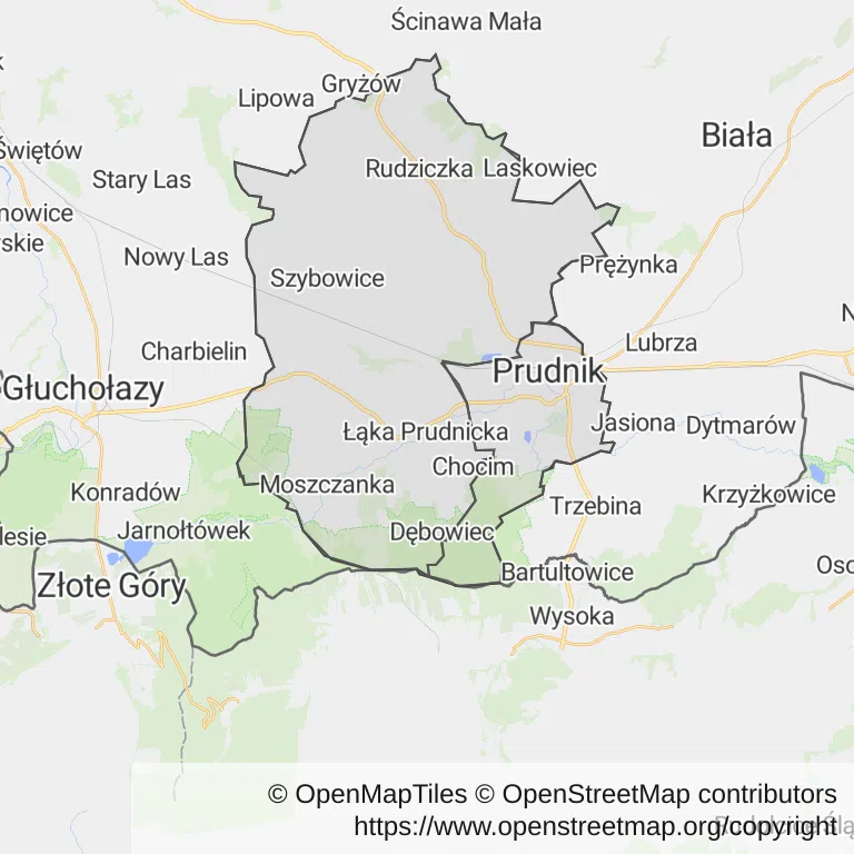 Mapa z zaznaczonym Prudnikiem