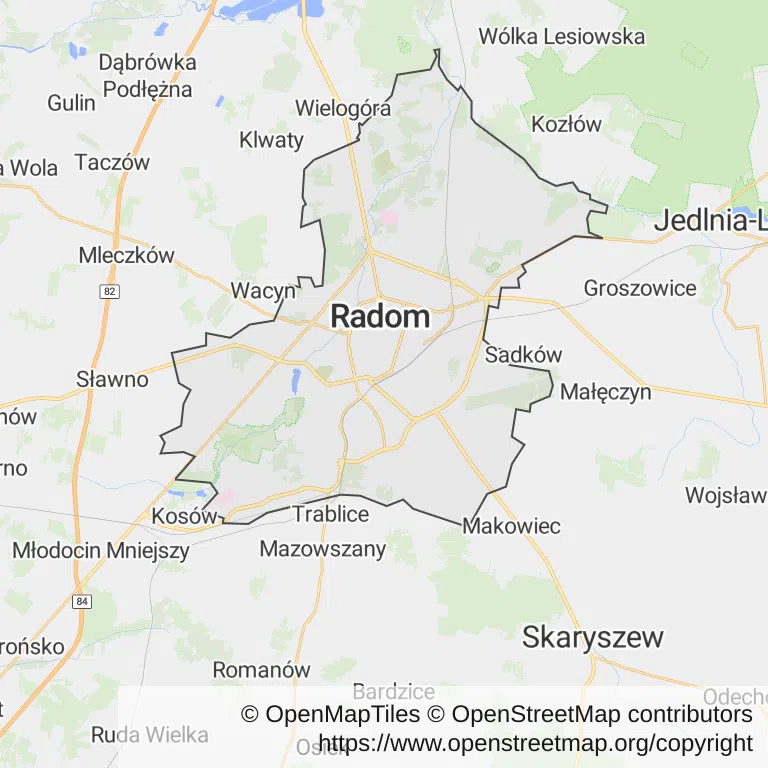 Mapa z zaznaczonym Radomiem