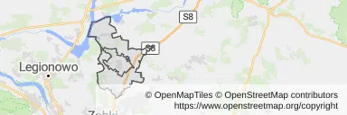 Mapa z zaznaczonym Radzyminem