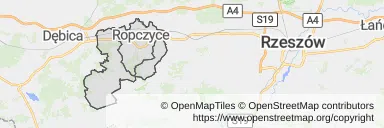 Mapa z zaznaczonymi Ropczycami