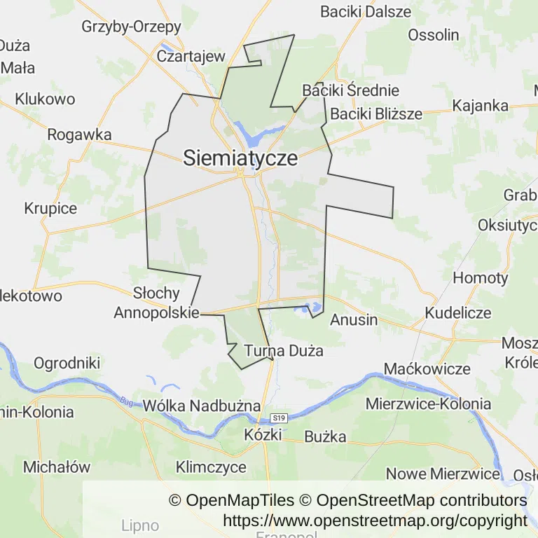 Mapa z zaznaczonym Siemiatyczami