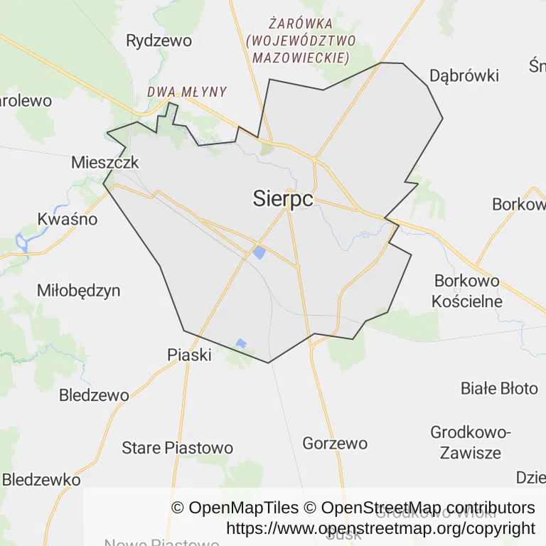 Mapa z zaznaczonym Sierpcu