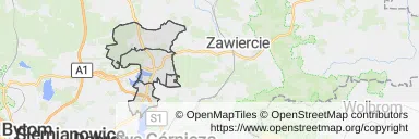 Mapa z zaznaczonym Siewierzem