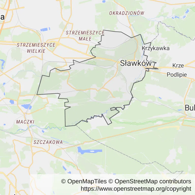 Mapa z zaznaczonym Sławkowem