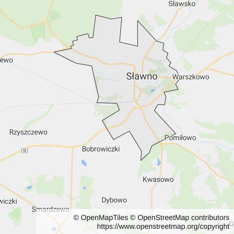 Mapa z zaznaczonym Sławnem