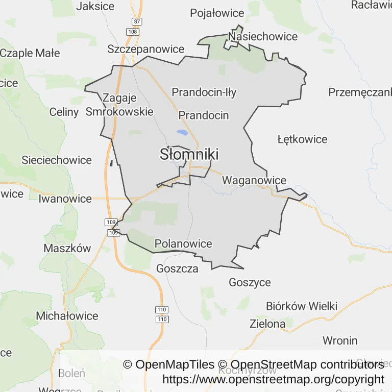 Mapa z zaznaczonym Słomnikami