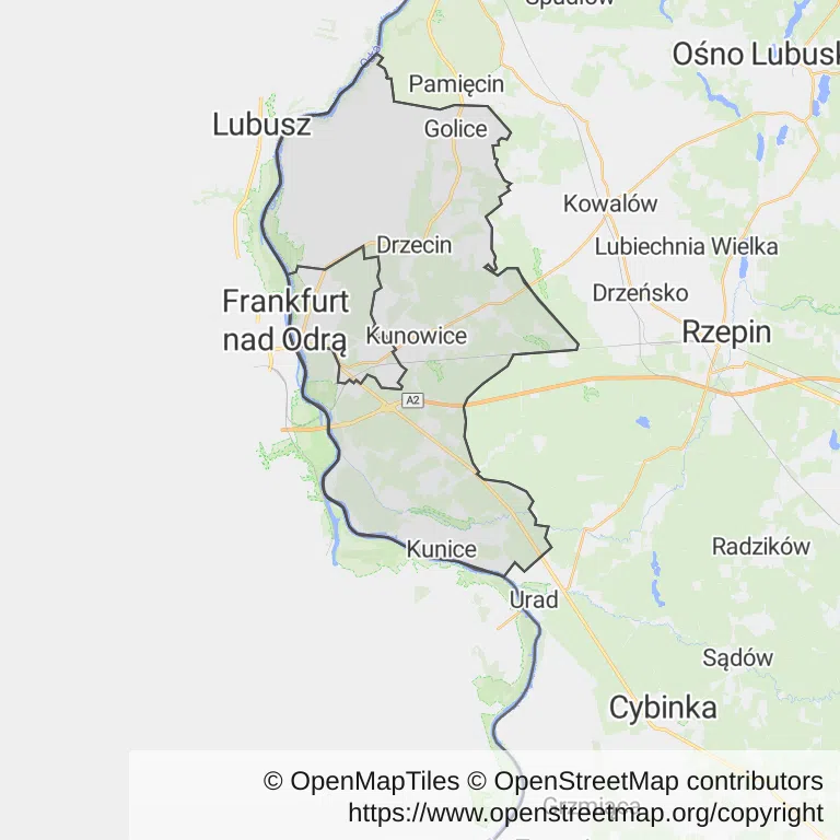 Mapa z zaznaczonymi Słubicami