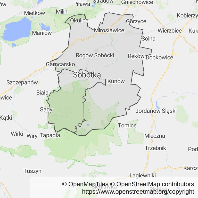 Mapa z zaznaczoną Sobótką
