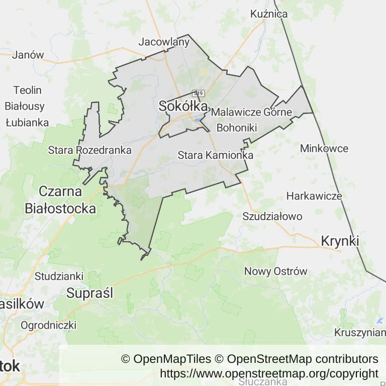 Mapa z zaznaczoną Sokółką