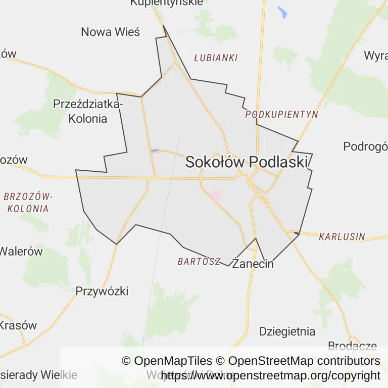 Mapa z zaznaczonym Sokołowie Podlaskim