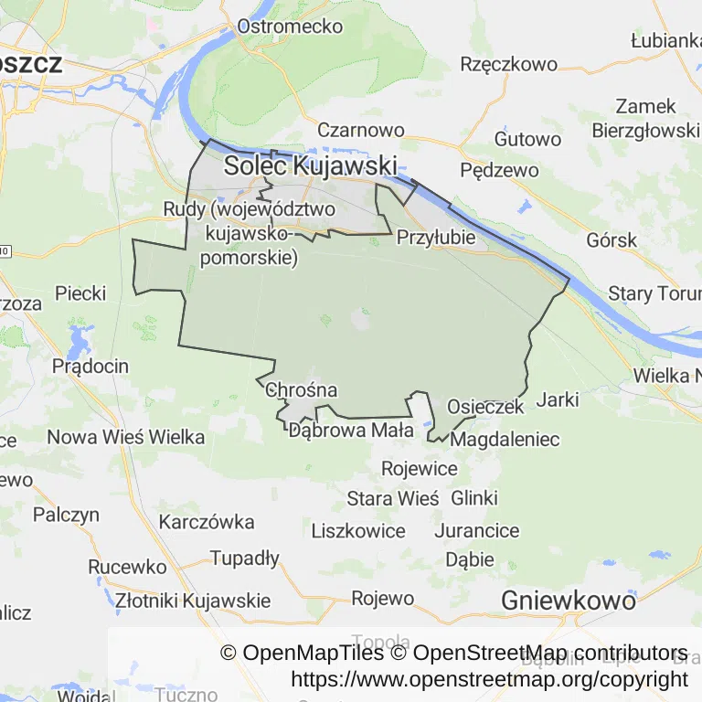 Mapa z zaznaczonym Solcu Kujawskim