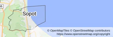 Mapa z zaznaczonym Sopocem