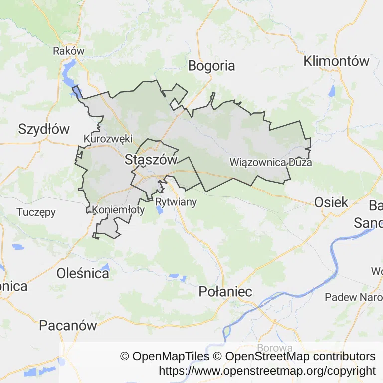 Mapa z zaznaczonym Staszowem